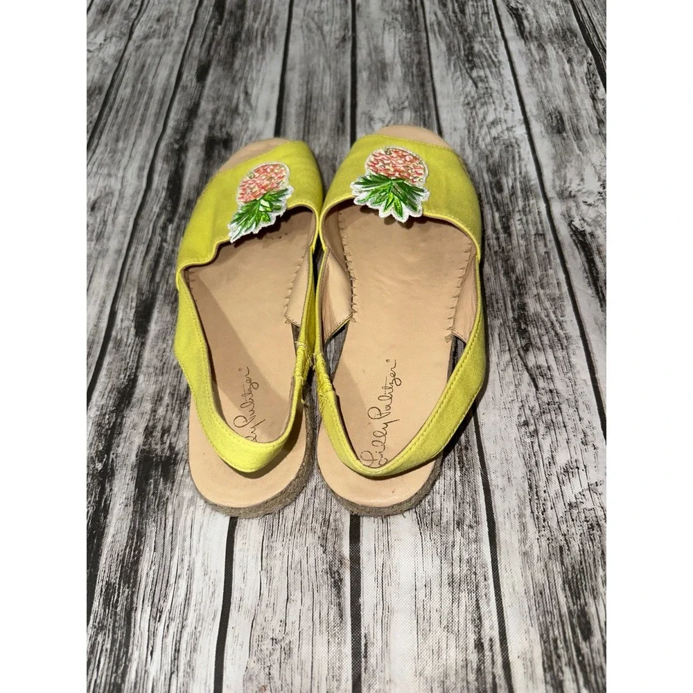 Lilly Pulitzer Yellow Slingback‎ Pineapple Canvas Espadrille's 7.5 Peep Toe